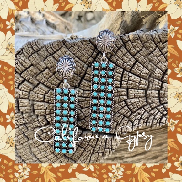 Turquoise Western Concho Earrings - Picture 2 of 7